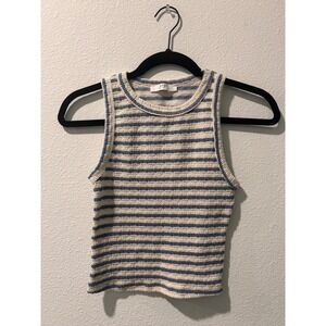 NWOT Gaze Striped Y2K Tank Top Sleeveless Blue Cream Textured Knit‎ Casual